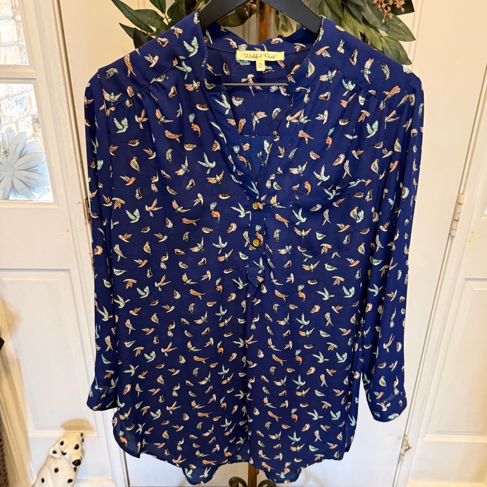 Wishful Park Bird Novelty Print Lightweight Popover Top Blouse XL